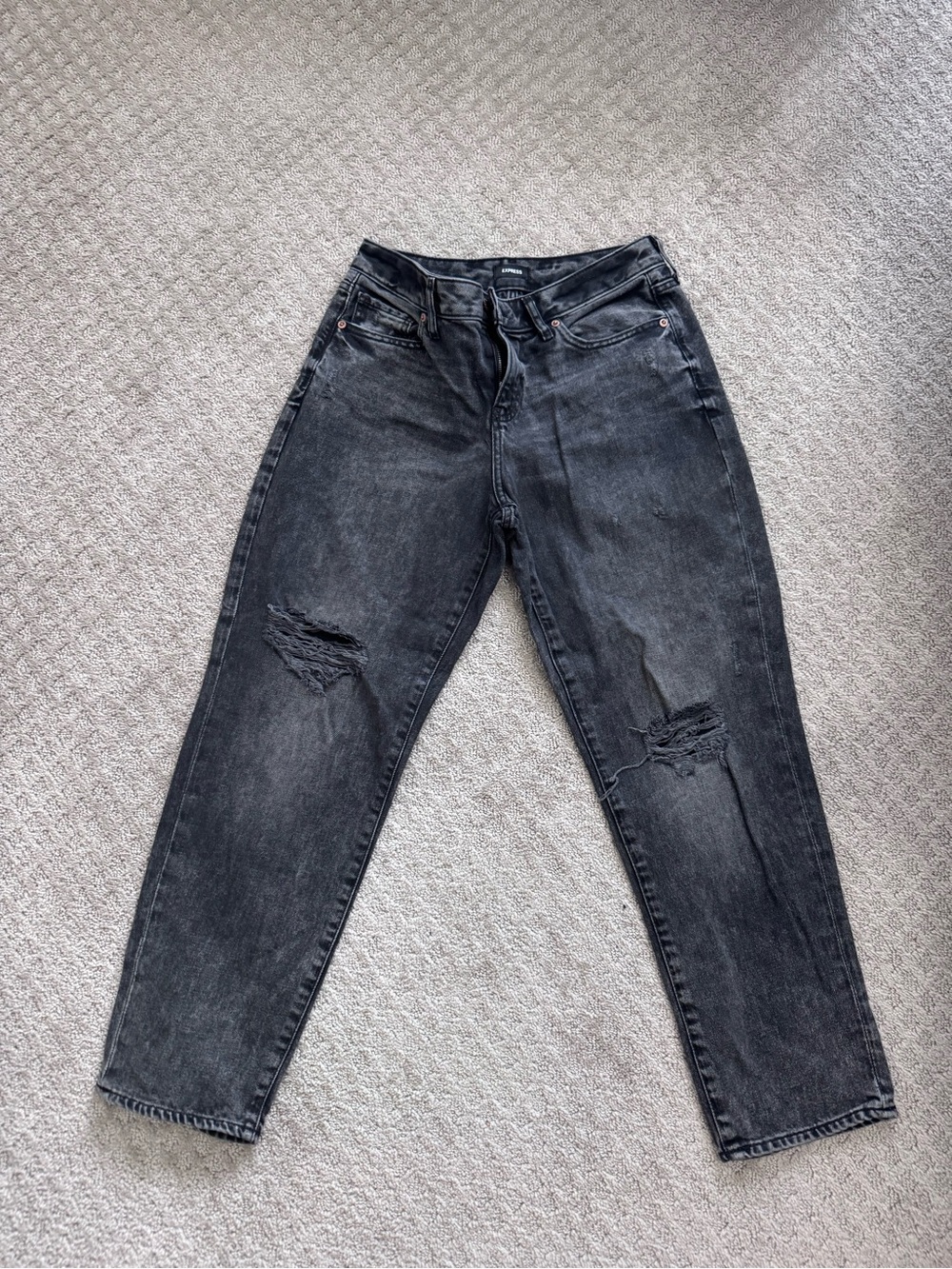 Express Black Washed Straight-Leg Distressed Jeans